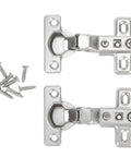 Twenty Five Millimeter Soft Close Hydraulic Buffer Dampers Two Pack For Kitchen Cupboard Doors showing chrome hinges and screws.