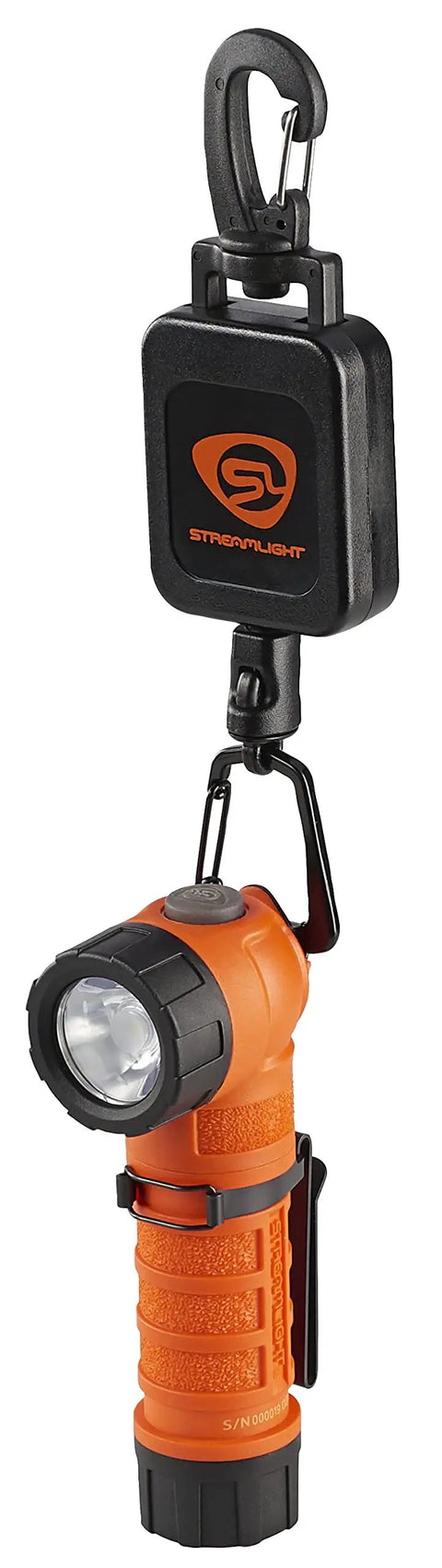 PolyTac 90X USB Right Angle LED Flashlight With Gear Keeper 500 Lumen 7000 Candela 167 Meter Beam Rechargeable Capable Orange