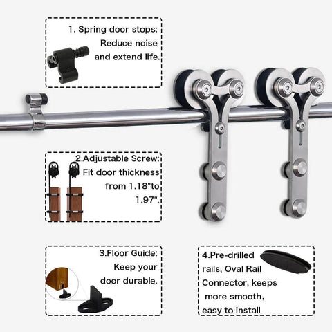 16ft Barn Door Hardware Sliding Track Kit Stainless Steel Heavy Duty For Double Wood Doors With Y Shape Hangers