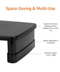 Side view of Height Adjustable Monitor Stand Riser With Storage Organizer For Ergonomic Slick Desk Setup Supports Monitors And Laptops Up To 22 Lbs Space Saving Black Finish. Shows three height settings.