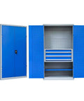 Lockable Steel Tool Cabinet With Multiple Shelves Pro Grade Heavy Duty Tool Storage Organizer For Garage Or Workshop Stacking Metal Cabinet With Secure Locking System Handy Combo Lock For Warehouse Tools, blue steel cabinet with shelves
