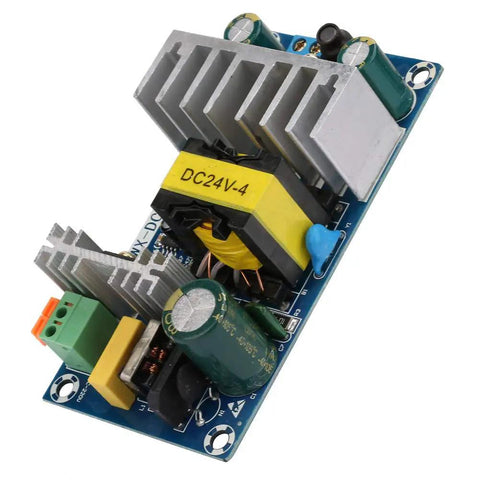 Beefy 100W Switching Power Supply Module For Industrial Use With High Efficiency And Wide AC Input 85-245V, Compact 4.2 X 2 X 1.1 Inch DC Output Converter, Rugged Industrial Grade Power Supply For Machinery And Automation, open PCB with heatsinks