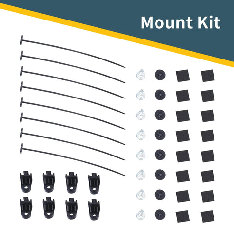 Mounting kit for 10 Inch Universal Slim Push Pull Radiator Cooling Fan Kit For 12V Engines, includes tie straps and brackets.