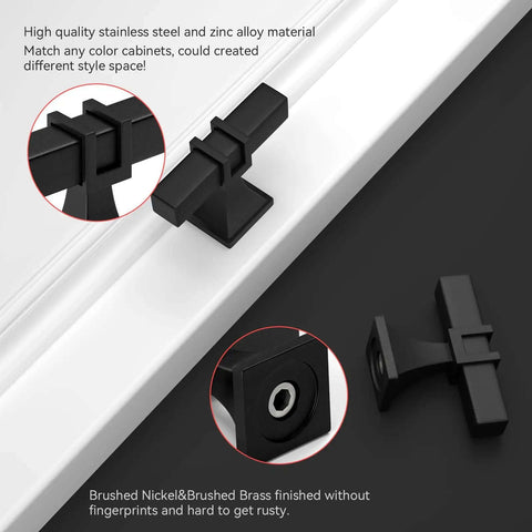 Slick Matte Black Cabinet Knobs 24 Pack Modern Square Drawer Pulls Tight Fit For Kitchen Cabinets And Bathrooms Fresh Upgrade With Durable Zinc Steel Hardware Smooth As Silk, close-up view of square knob on cabinet.