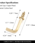 Gold L Shaped Screw Hooks Half Inch Self Tapping Right Angle Square Bend 7 Shape Hook Pack 150 Piece For Wood