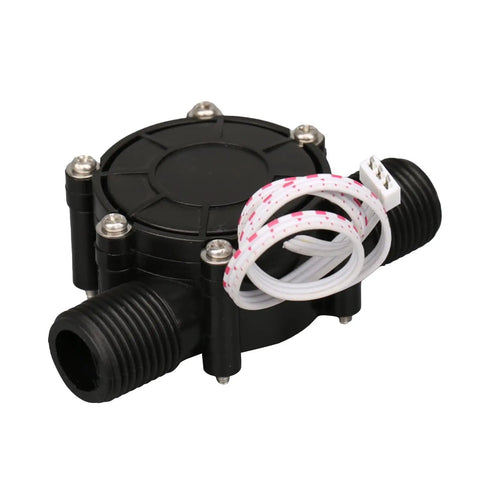 Black tap water micro hydroelectric generator with wiring for home and hotel use, powers LED lighting with 80V 12V and 5V output 10W