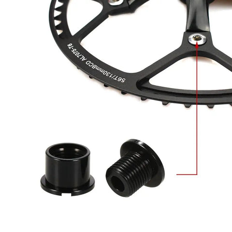 Close-up of Lightweight CNC Machined 7075 Aluminum Single Chainring Bolts 5 Pack M8 For Road Mountain BMX MTB And Fixie Bikes Black Finish