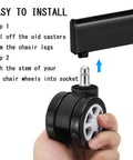 Installation instructions for Heavy Duty Dual Roller Office Chair Casters Rolls Smooth And Quiet On Hardwood Floors Universal Replacement Wheels.