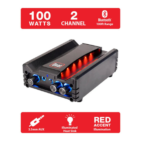 Micro 2 Channel Class D Amplifier With 3.5mm AUX Input And Stereo RCA Outputs 100W Peak Power Long Range Bluetooth Up To 100 Feet Plug And Play