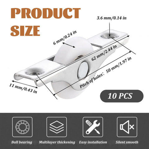 10 Pack Nylon Garage Door Rollers For Quiet Smooth Operation, Heavy Duty Replacement Wheels For Garage Screen Doors And Sliding Track Systems, Built To Last White Nylon Rollers With Steel Shafts, size details