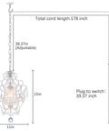 Dimensions of Plug In Mini Crystal Chandelier, White Retro Ceiling Light; 11x15 inch size, 39.37 inch chain length, adjustable.