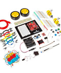 MicroPython Inventor Kit With RP2350 IoT RedBoard For Makers 5 Guided Projects And 16 Circuits With OLED Display Motors Sensors Robot Build And A Solderless STEM Kit For Hands On Learning, parts laid out