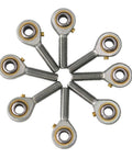 Heavy Duty 1/4 Bore Rod End Bearing With 1/4-28 Male Thread POSB4 Heim Joint arranged in circular pattern, showcasing durable steel construction.