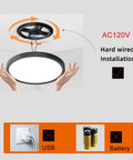 12 Inch Dope Motion Sensor Ceiling Light LED Flush Mount For Indoor Use, black finish, showing hard-wired installation setup.