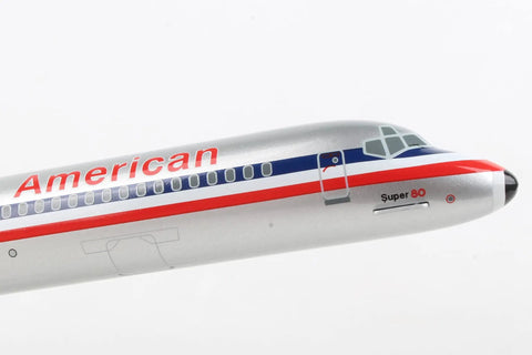 Close-up of American Airlines MD-80 Model Airplane Kit 1:150 Scale with Snap-Fit Assembly and Display Stand Old-School AA Livery