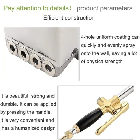 Efficient construction of Badass Pneumatic Mortar Sprayer Gun For Masonry Walls And Ceilings with 4 nozzle openings.