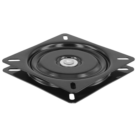Four Pack Seven Inch Heavy Duty Swivel Plates Built Different For Smooth 360 Rotation On Bar Stools And Recliners With Premium Ball Bearing Mount That Rolls Like A Dream, showcasing a black steel plate.