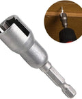 No Sweat Wing Nut Driver Drill Bit Socket Tool With Quarter Inch Hex Shank for Power Drills, showcasing metal socket and drill.