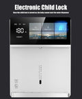 Wall Mounted Instant Heat Office Water Cooler With Touch Screen And 5 Temperature Levels Plus 4th Level Water Volume Control For No Fuss Hot And Cold Water Dispenser In Office And Commercial Canteens Gray Finish; front view showing touch screen control and electronic child lock feature.