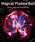 Dragon Plasma Ball Touch Sensitive USB Powered Globe With Purple Red Lightning That Trails Your Fingers, Air Ion Glow, Perfect Gift For Teens And Boys with glowing red and purple lightning trailing fingertips in a dark setting.