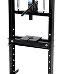 12 Ton Hydraulic H Frame Shop Press With Rugged Steel Assembly, close-up of adjustable pressure table for bearing installation.