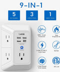 5 Outlet Extender With Four USB Ports And One USB C Port, 3 Sided 1680 Joules Surge Protector Power Strip USB Wall Charger