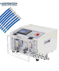 Automatic Cable Wire Cutting And Stripping Machine with touch screen showing interface, suitable for AWG 11-32 wires.