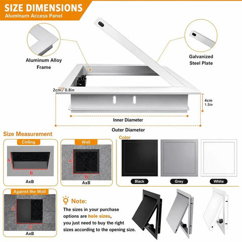 Rock Solid Aluminum Push To Open Access Panel For Drywall, 15X18 inch size dimensions with aluminum frame and galvanized steel plate.