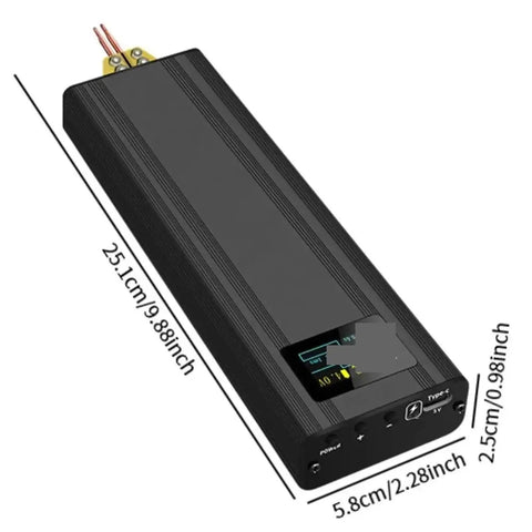 Adjustable Portable Handheld Mini Spot Welder with dimensions 25.1cm x 5.8cm x 2.5cm for DIY projects and repairs.