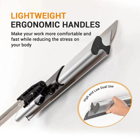 Drywall Skimming Blade Set With 12, 22, And 32 Inch Blades In 0.35mm, Replacement Blades in 0.5mm, ergonomic aluminum handle detail