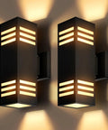 2 Pack Modern Outdoor Wall Lights Up And Down Aluminum Sconces IP65 Waterproof With E26 Bulbs Warm 2700K Ideal For Patio Porch Garage Entryway