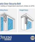 White Hardened Keyed Bolt Sliding Patio Door Lock Surface Mounted For Wood And Metal Doors illustration diagram.