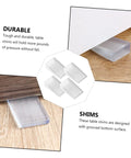 36 Piece Stackable Furniture Shims And Sofa Levelers Straight Up Fix Wobbly Floors, durable plastic table shims shown under furniture.