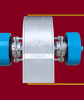 Side view of Portable 2000W 220V Hydroelectric Generator With Water Turbine, 210mm tall, aluminum alloy body with blue turbines, for off-grid use.