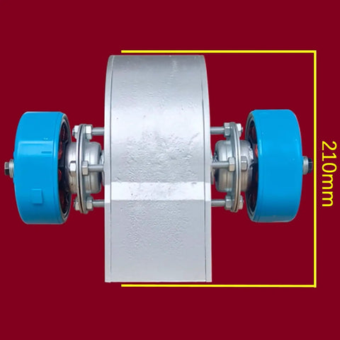 Side view of Portable 2000W 220V Hydroelectric Generator With Water Turbine, 210mm tall, aluminum alloy body with blue turbines, for off-grid use.