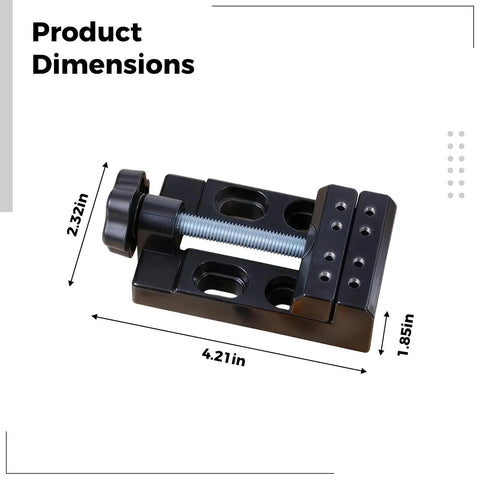 Compact Aluminum Alloy Vise Clamp On Bench Vise showing dimensions 4.21 x 2.32 x 1.85 inches for DIY Drilling Woodworking