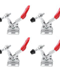 4 Piece Horizontal Toggle Clamp Set Fast Locking Clip With Straight Line Push Pull Action For Workholding And Woodworking Fixtures Portable Hand Tools For Cabinet Lids Mold Covers And Quick Release Applications in metal with red handles