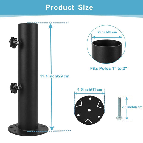 All Weather Granite Outdoor Umbrella Stand Tube Universal Base dimensions and components for 1 to 2 inch poles