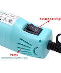 Close-up of switch and vents on Resin Heat Gun For Crafts 300W With 6.6ft Cord Blue Multi Purpose Hot Air Tool Handy For Drying.