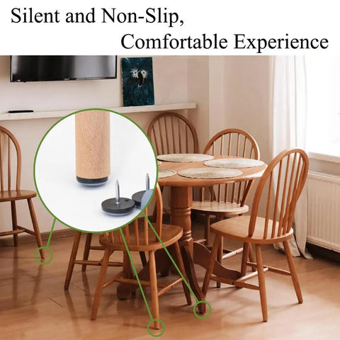 Close-up of 24 Pack 19mm Round Screw-In Furniture Glides With Nail Covers For Chairs And Tables in dining room setting