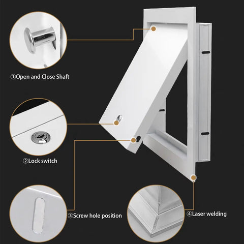 Close-up of Kickass Lockable Steel Access Panel Door Flush Fit Seamless Design For Drywall Ceilings And Attics showing key lock and assembly features.
