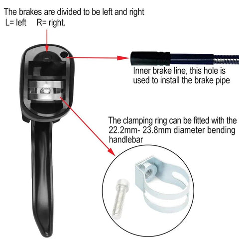 Aluminum Alloy Bike Brake Levers Pair For Road Bikes 22.2 To 23.8 Mm Handlebar Compatibility with clamping ring and brake pipe installation details