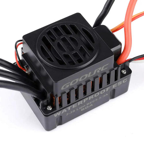 Waterproof 3660 3800KV Brushless Motor And 60A ESC Combo For 1x10 RC Cars And Trucks, close-up on ESC component.