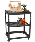 Hardcore Rolling Planer Stand With Quick Height Adjustments And Heavy Duty Steel Base For Zero Sweat Woodshop setup with tools.