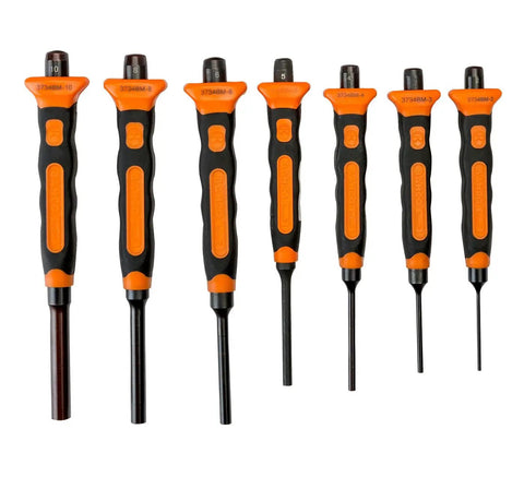 Soft Grip Pin Punch Set 7 Piece With Semispherical Striking Area Reducing Chipping And Splitting, Comfortable Cold Weather Handle