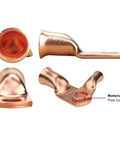 Heavy Duty Battery Lugs And Ring Terminals For 2/0 AWG Cables 3/8 Inch Copper Lugs, close-up of four connectors