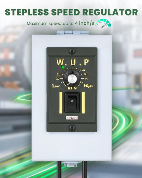 Stepless speed control unit for Climbing Belt Conveyor 39 Inch PVC Belt System with 4 Inch Spaced Baffles for packaging lines.