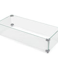 Rectangular Fire Pit Wind Guard For 52 Inch Tables, 27.6 X 11.7 X 6.5 Inches, Transparent Tempered Glass With Polished Aluminum Brackets