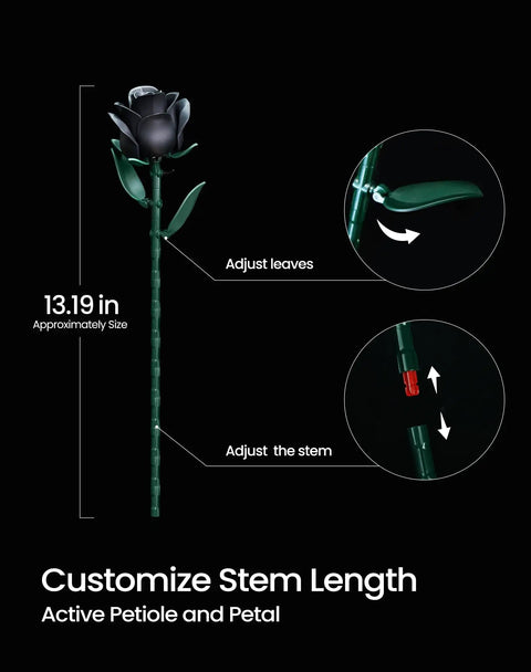 Dope Black Rose Bouquet Building Set For Adults Gothic Vintage Flower Kit To Craft A Realistic Dark Rose Centerpiece Perfect Valentines Gift For Her Girlfriend Mom Wife Home Office Decor, 13.19 in stem