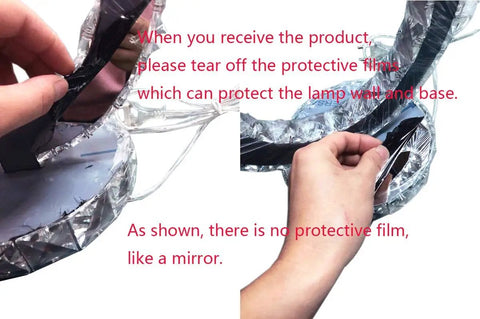 Hand peeling protective film from Ferris Wheel Shaped Crystal Table Lamp With LED White Light Sleek Dope Glow Durable K9 Crystal And Stainless Steel Portable Bedside Nightstand Desk Lamp For Bedroom Living Room Dining Kitchen Eye Friendly Glow And Modern Decorative Accent